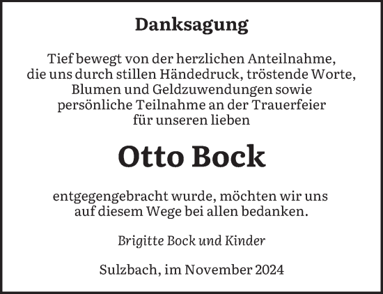 Traueranzeige von Otto Bock von saarbruecker_zeitung