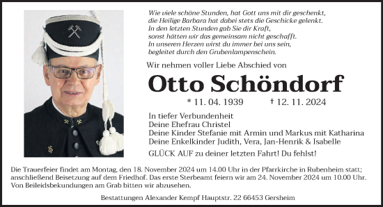 Traueranzeige von Otto Schöndorf von saarbruecker_zeitung