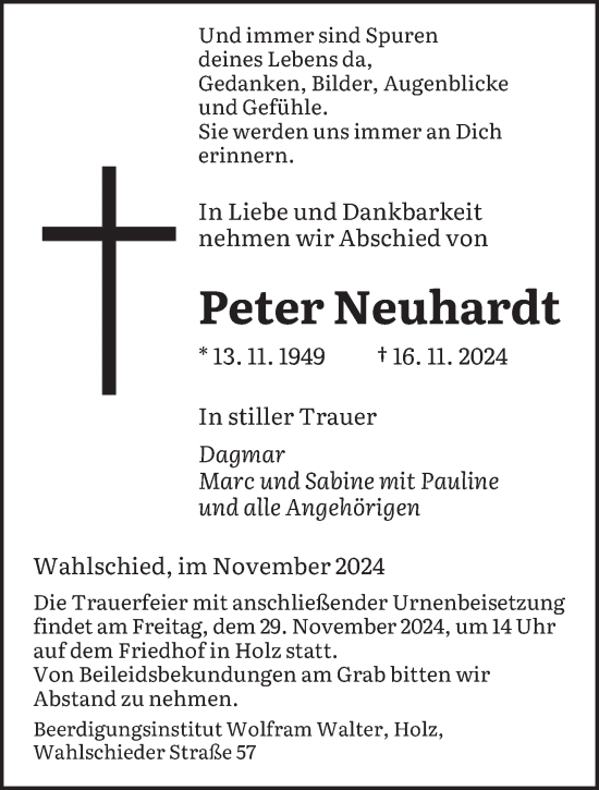 Traueranzeige von Peter Neuhardt von saarbruecker_zeitung