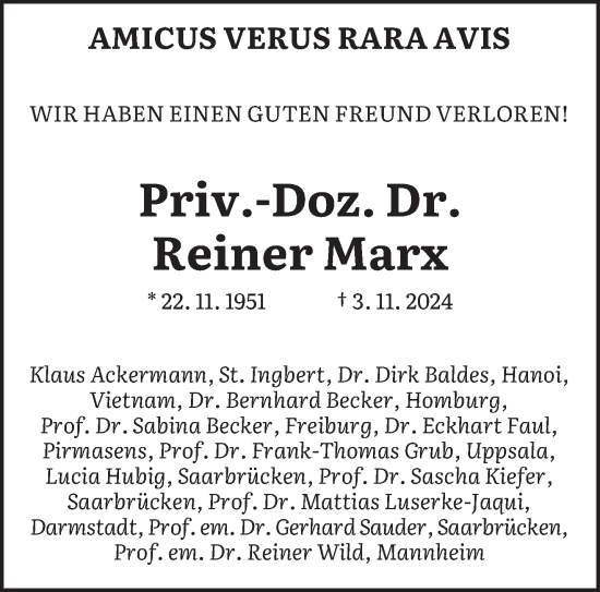 Traueranzeige von Reiner Marx von saarbruecker_zeitung