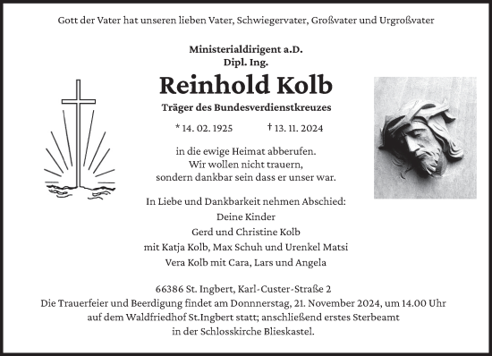 Traueranzeige von Reinhold Kolb von saarbruecker_zeitung