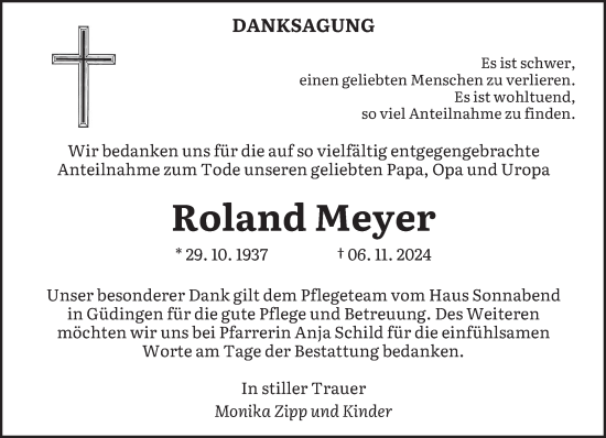 Traueranzeige von Roland Meyer von saarbruecker_zeitung