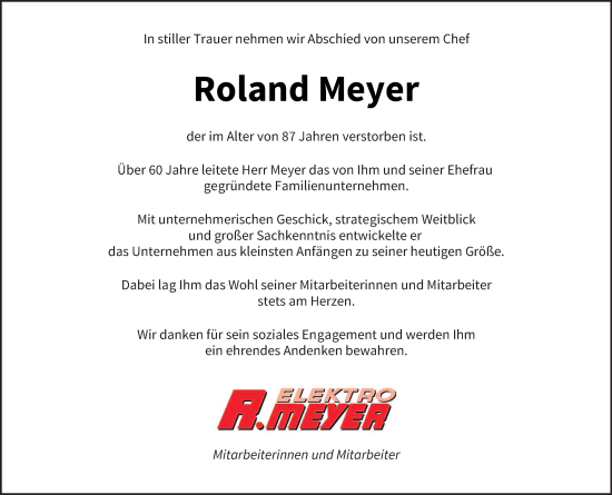 Traueranzeige von Roland Meyer von saarbruecker_zeitung