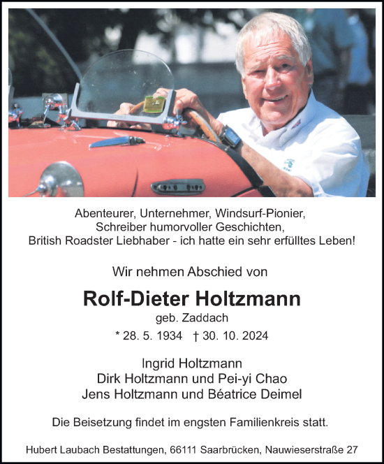 Traueranzeige von Rolf-Dieter Holtzmann von saarbruecker_zeitung