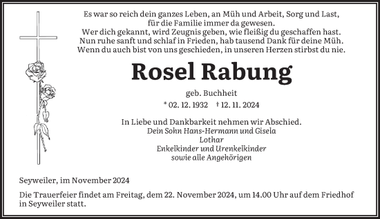 Traueranzeige von Rosel Rabung von saarbruecker_zeitung