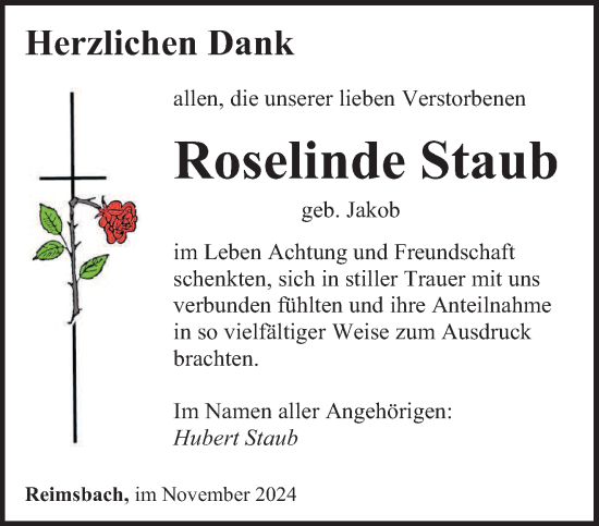 Traueranzeige von Roselinde Staub von saarbruecker_zeitung