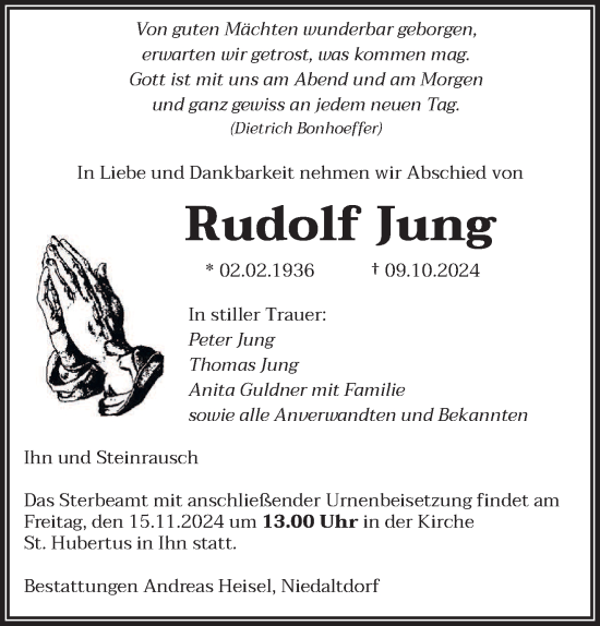 Traueranzeige von Rudolf Jung von saarbruecker_zeitung