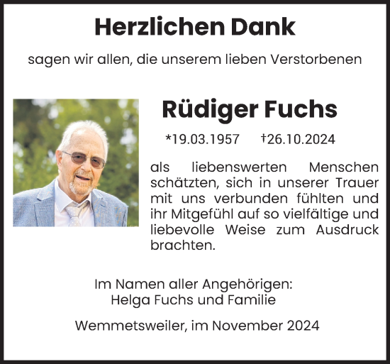 Traueranzeige von Rüdiger Fuchs von saarbruecker_zeitung