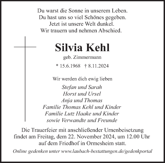 Traueranzeige von Silvia Kehl von saarbruecker_zeitung