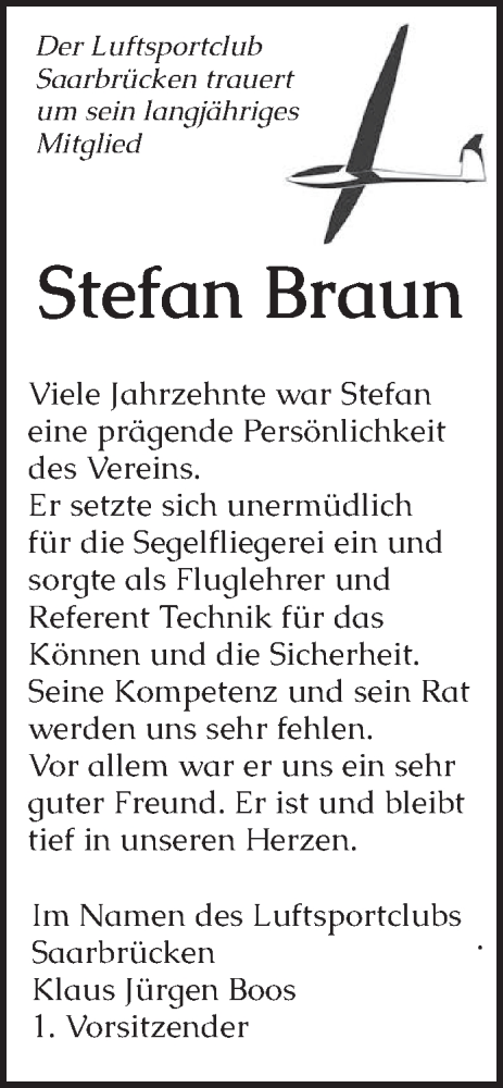 Traueranzeige von Stefan Braun von saarbruecker_zeitung