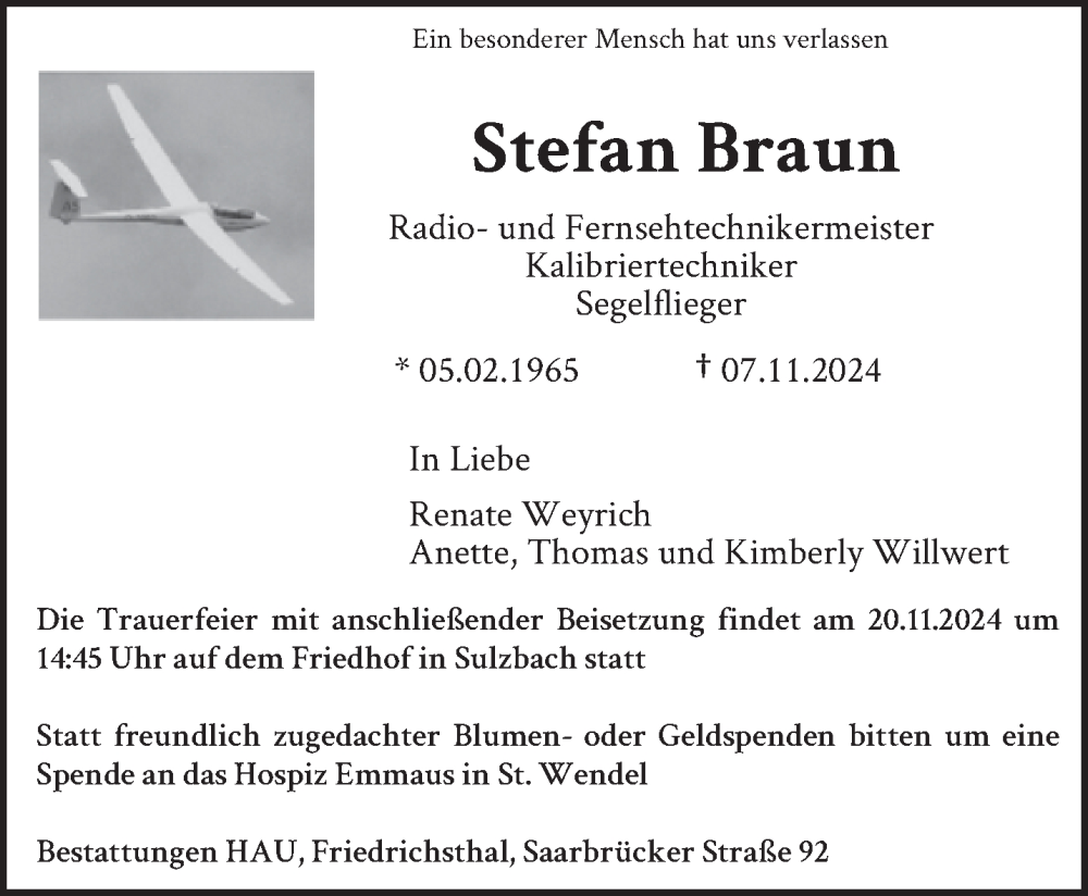  Traueranzeige für Stefan Braun vom 16.11.2024 aus saarbruecker_zeitung