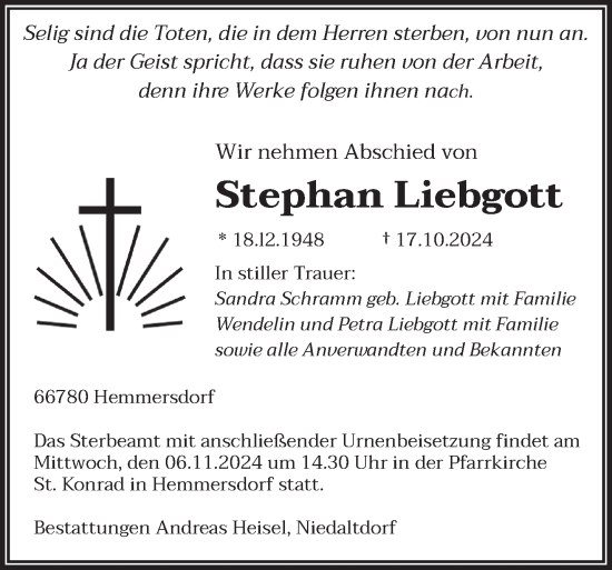 Traueranzeige von Stephan Liebgott von saarbruecker_zeitung