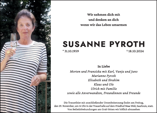 Traueranzeige von Susanne Pyroth von saarbruecker_zeitung