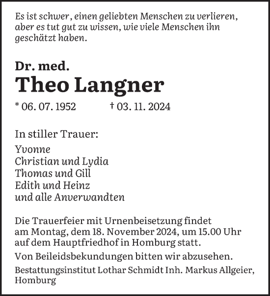 Traueranzeige von Theo Langner von saarbruecker_zeitung