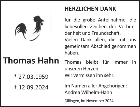 Traueranzeige von Thomas Hahn von saarbruecker_zeitung