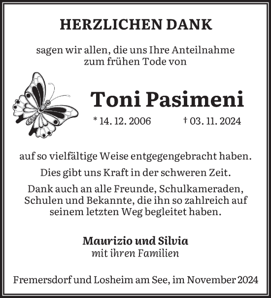 Traueranzeige von Toni Pasimeni von saarbruecker_zeitung