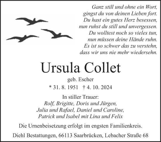 Traueranzeige von Ursula Collet von saarbruecker_zeitung