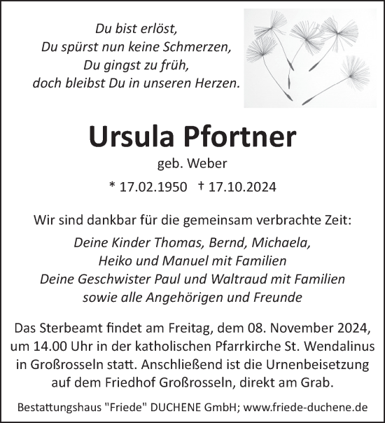 Traueranzeige von Ursula Pfortner von saarbruecker_zeitung