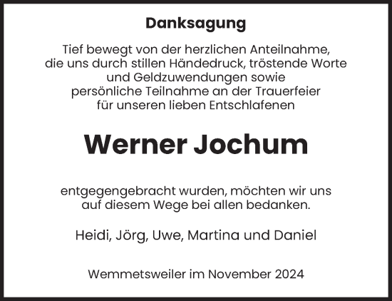 Traueranzeige von Werner Jochum von saarbruecker_zeitung