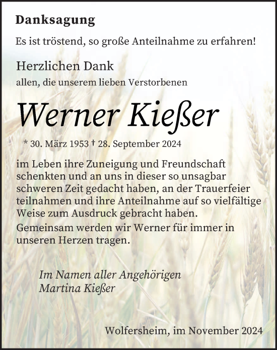 Traueranzeige von Werner Kießer von saarbruecker_zeitung