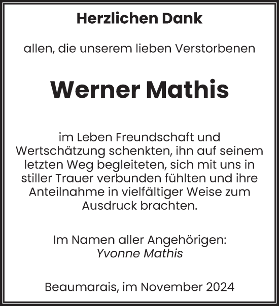 Traueranzeige von Werner Mathis von saarbruecker_zeitung