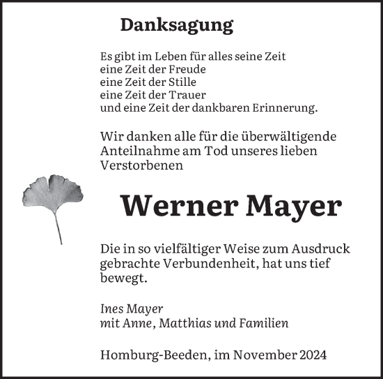 Traueranzeige von Werner Mayer von saarbruecker_zeitung