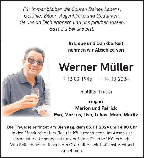 Traueranzeige von Werner Müller von saarbruecker_zeitung