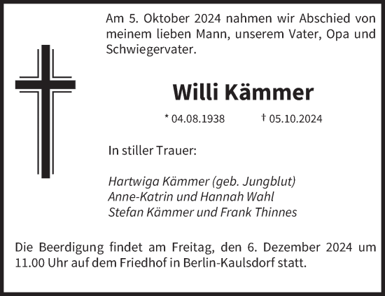 Traueranzeige von Willi Kämmer von saarbruecker_zeitung