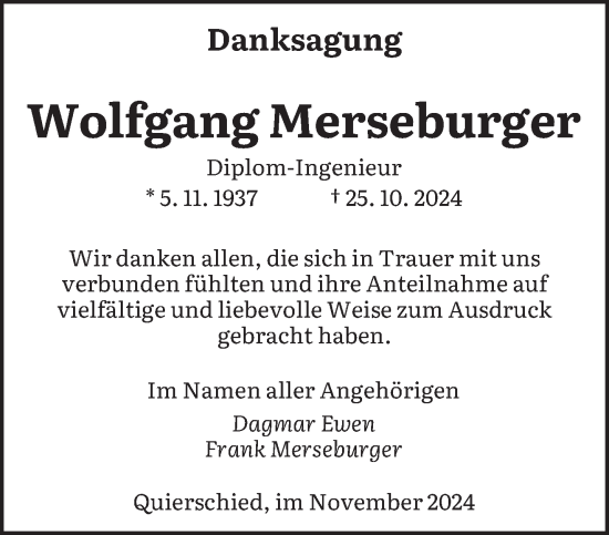 Traueranzeige von Wolfgang Merseburger von saarbruecker_zeitung