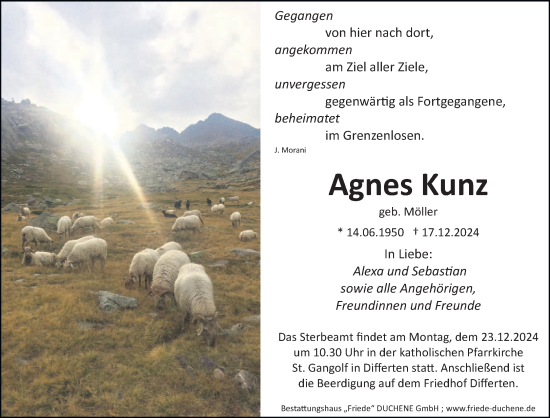 Traueranzeige von Agnes Kunz von saarbruecker_zeitung