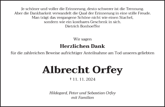 Traueranzeige von Albrecht Orfey von saarbruecker_zeitung