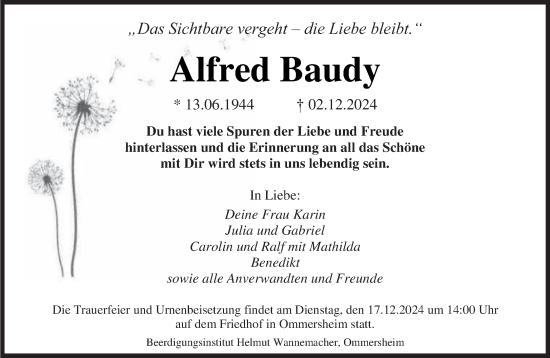 Traueranzeige von Alfred Baudy von saarbruecker_zeitung