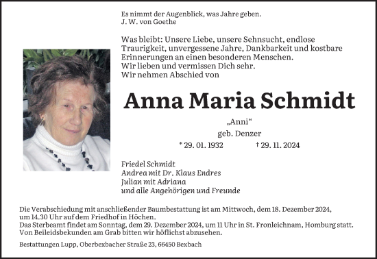 Traueranzeige von Anna Maria Schmidt von saarbruecker_zeitung