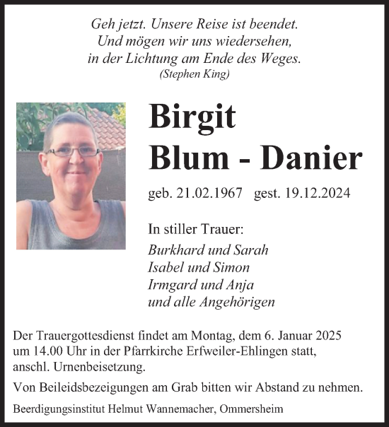 Traueranzeige von Birgit Blum-Danier von saarbruecker_zeitung