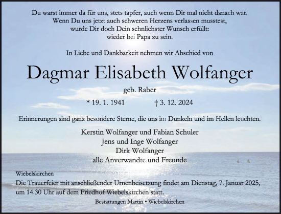 Traueranzeige von Dagmar Elisabeth Wolfanger von saarbruecker_zeitung