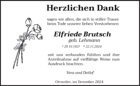 Traueranzeige von Elfriede Brutsch von saarbruecker_zeitung