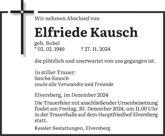 Traueranzeige von Elfriede Kausch von saarbruecker_zeitung