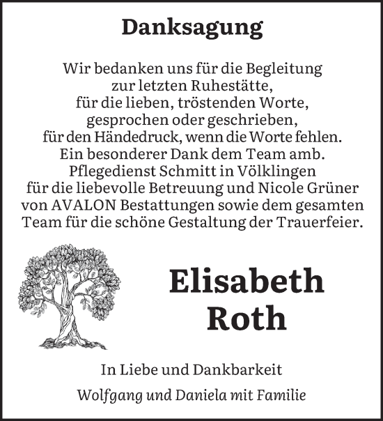 Traueranzeige von Elisabeth Roth von saarbruecker_zeitung