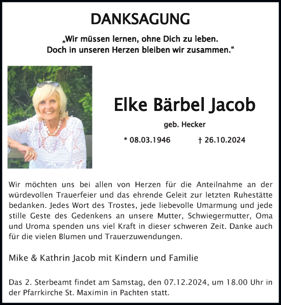 Traueranzeige von Elke Bärbel Jacob von saarbruecker_zeitung