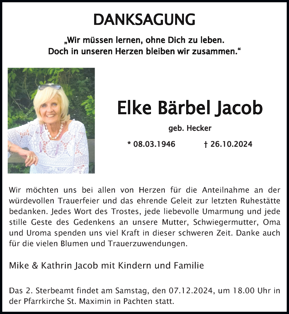  Traueranzeige für Elke Bärbel Jacob vom 30.11.2024 aus saarbruecker_zeitung