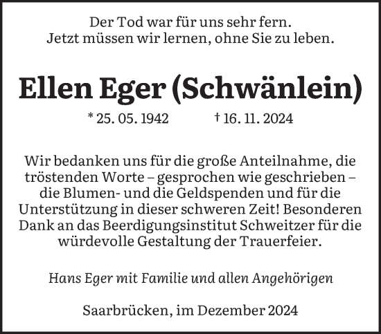 Traueranzeige von Ellen Eger von saarbruecker_zeitung