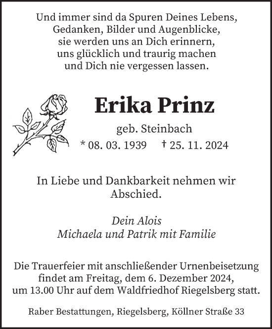 Traueranzeige von Erika Prinz von saarbruecker_zeitung