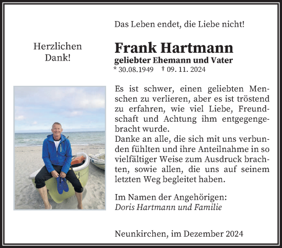 Traueranzeige von Frank Hartmann von saarbruecker_zeitung