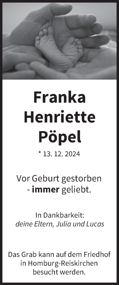 Traueranzeige von Franka Henriette Pöpel von saarbruecker_zeitung