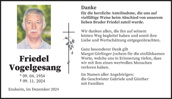 Traueranzeige von Friedel Vogelgesang von saarbruecker_zeitung