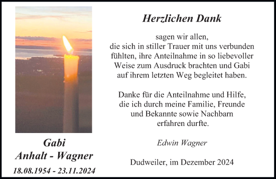 Traueranzeige von Gabi Anhalt-Wagner von saarbruecker_zeitung