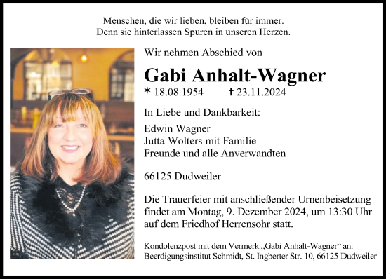 Traueranzeige von Gabi Anhalt-Wagner von saarbruecker_zeitung