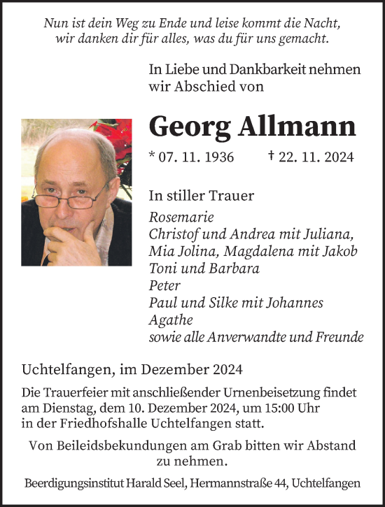 Traueranzeige von Georg Allmann von saarbruecker_zeitung