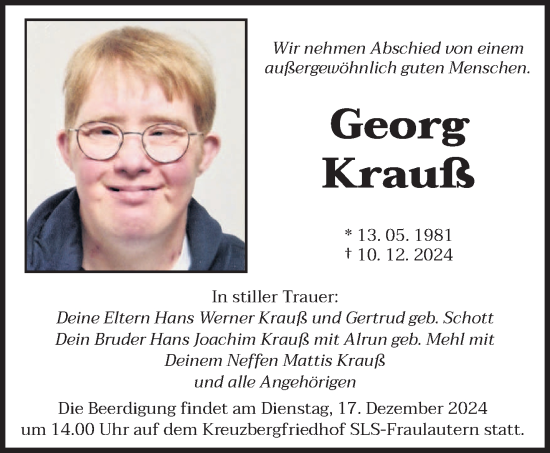 Traueranzeige von Georg Krauß von saarbruecker_zeitung