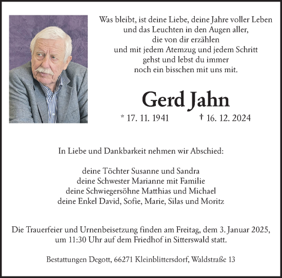 Traueranzeige von Gerd Jahn von saarbruecker_zeitung